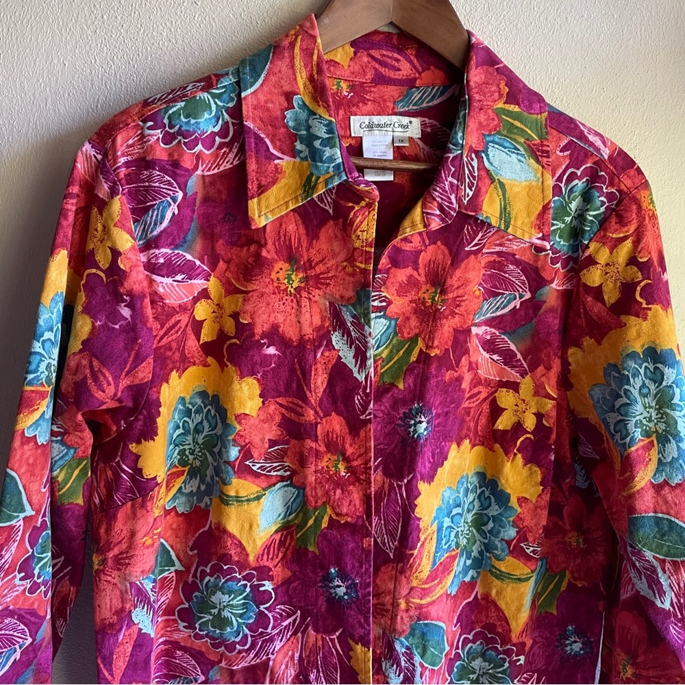 Coldwater Creek Tropical Floral Print Heavyweight Canvas Jacket. Size 1X - Picture 2 of 13